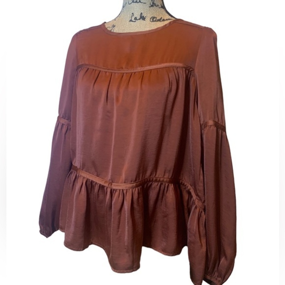 Super cute silk shirt, long sleeves easel, size small